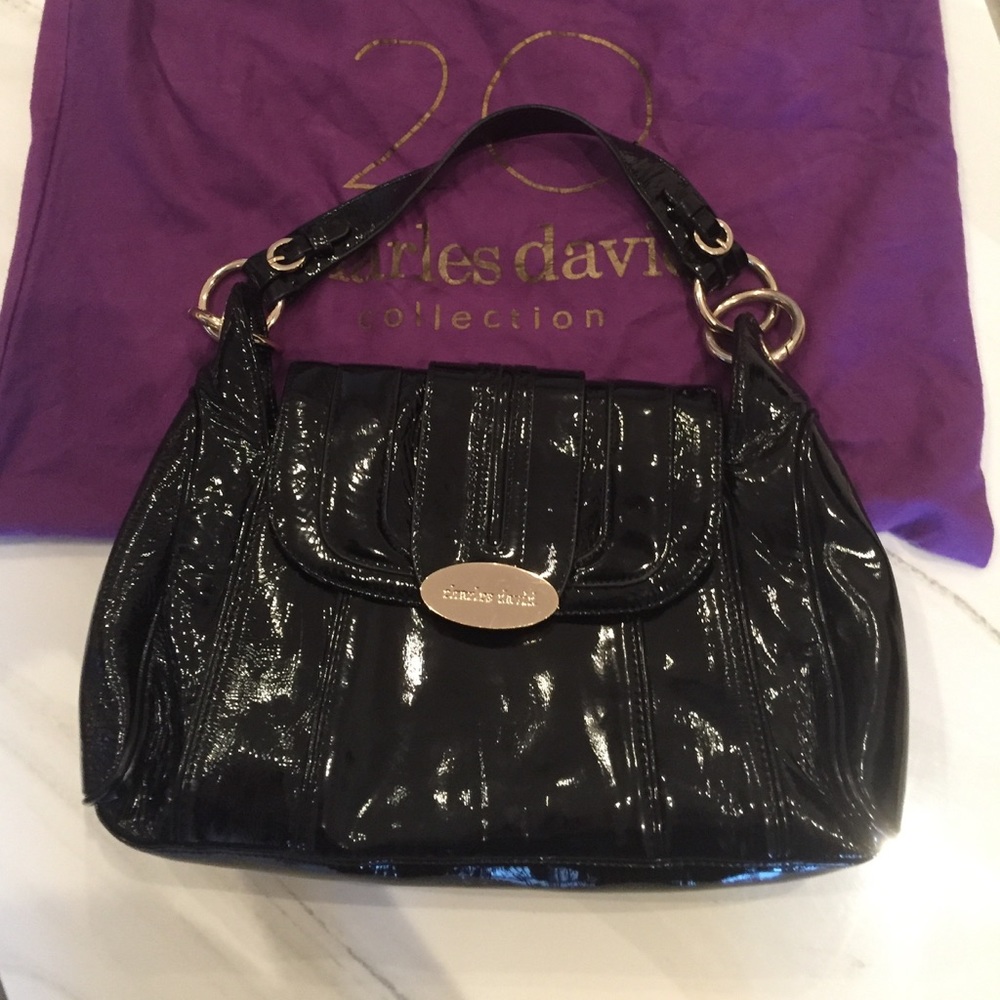 Charles David black patten leather purse