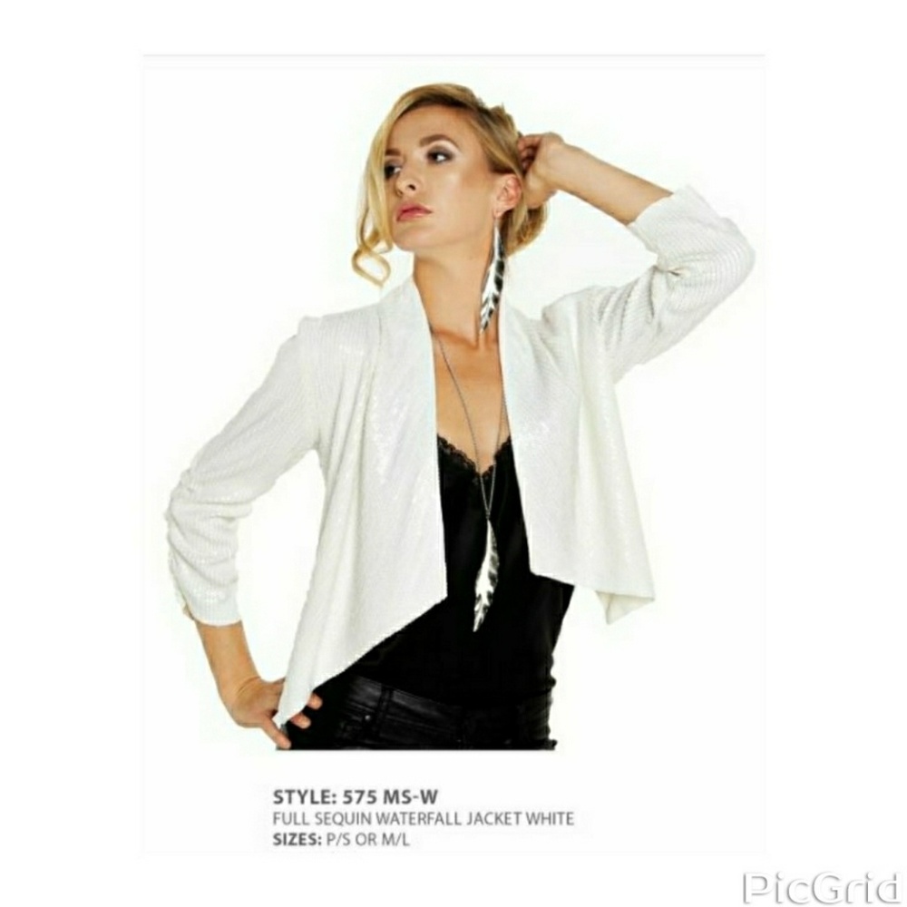 White sequin waterfall collar jacket