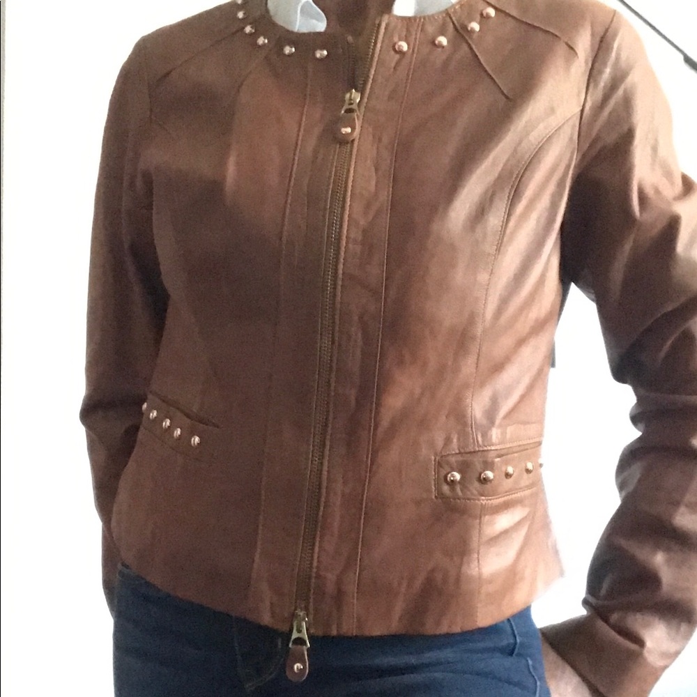 Cropped leather jacket brown