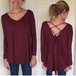 Burgundy Lace-up Back Top