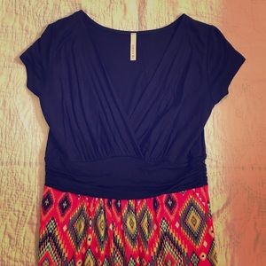 Navy top/pink Aztec maxi dress