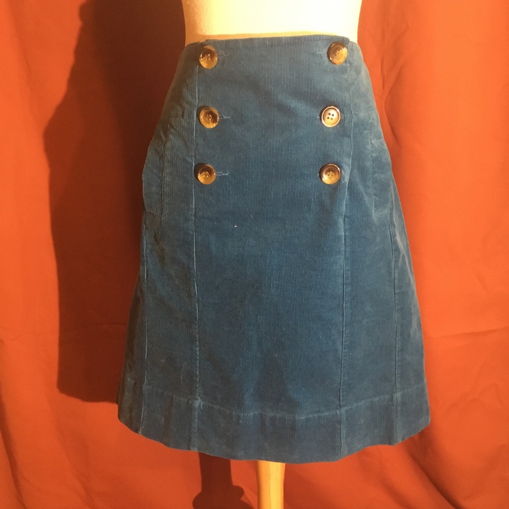 Teal Blue corduroy A line skirt w pockets sailor