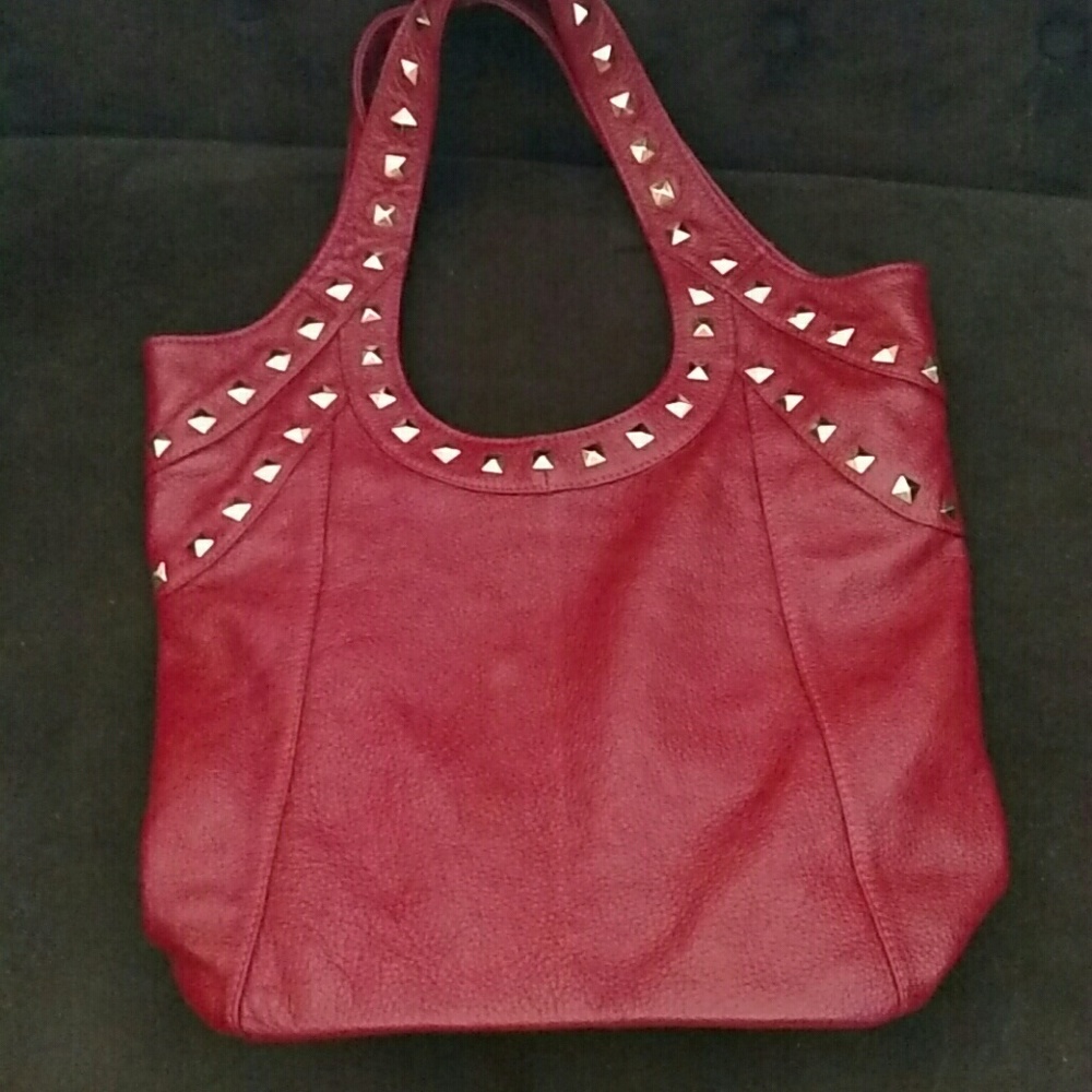 Red leather with gold grommets ladies purse