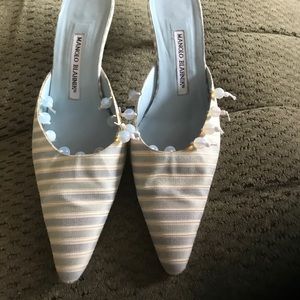 Blue pearl slip on manolos