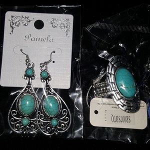 Turquoise earrings and ring set