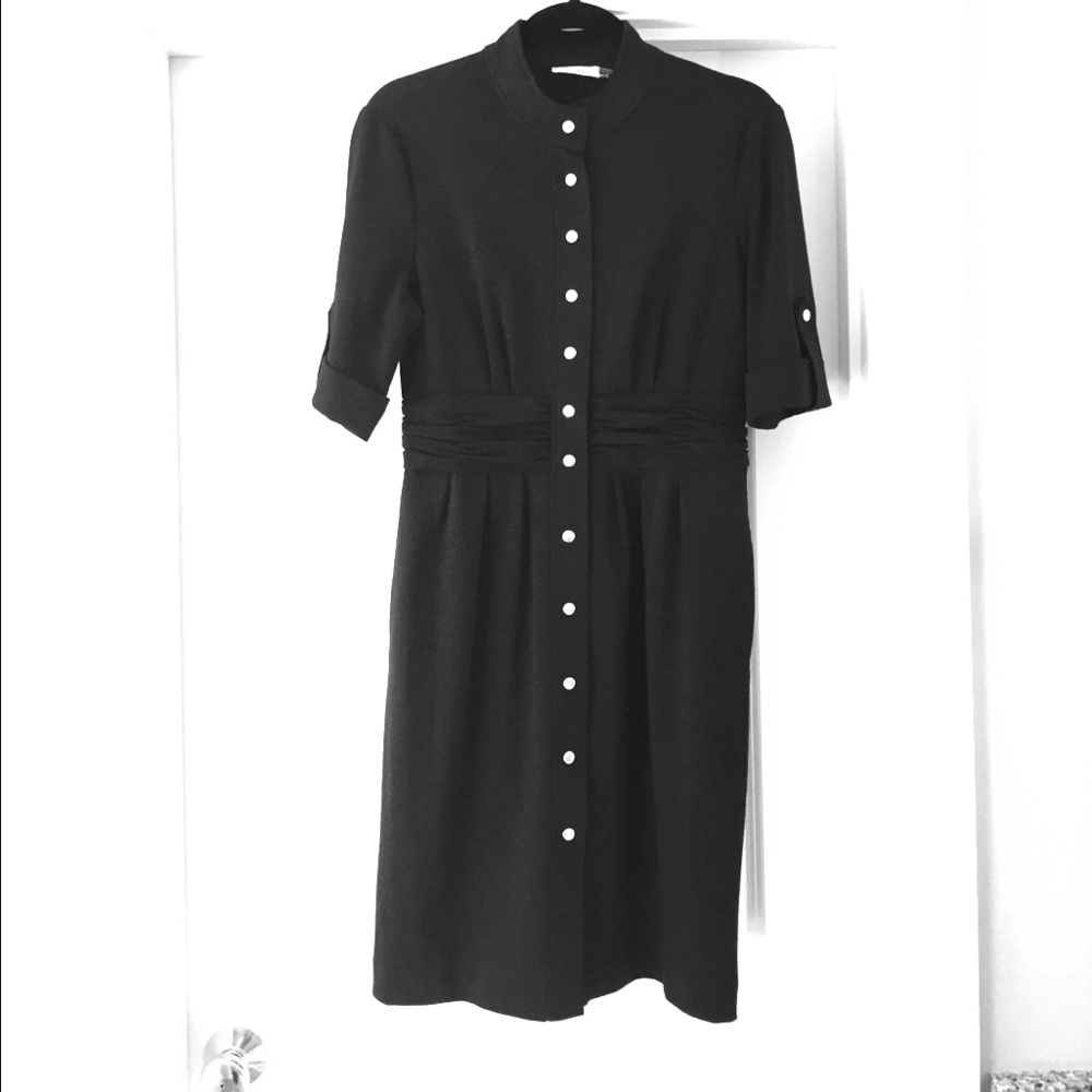 Tailored Calvin Klein Black Dress w/ Silver Snaps