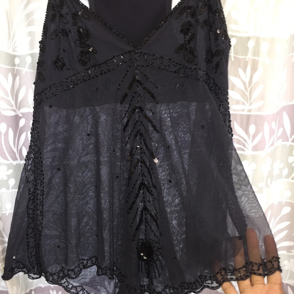 Sheer Vintage Beaded Free People Racerback Size 8