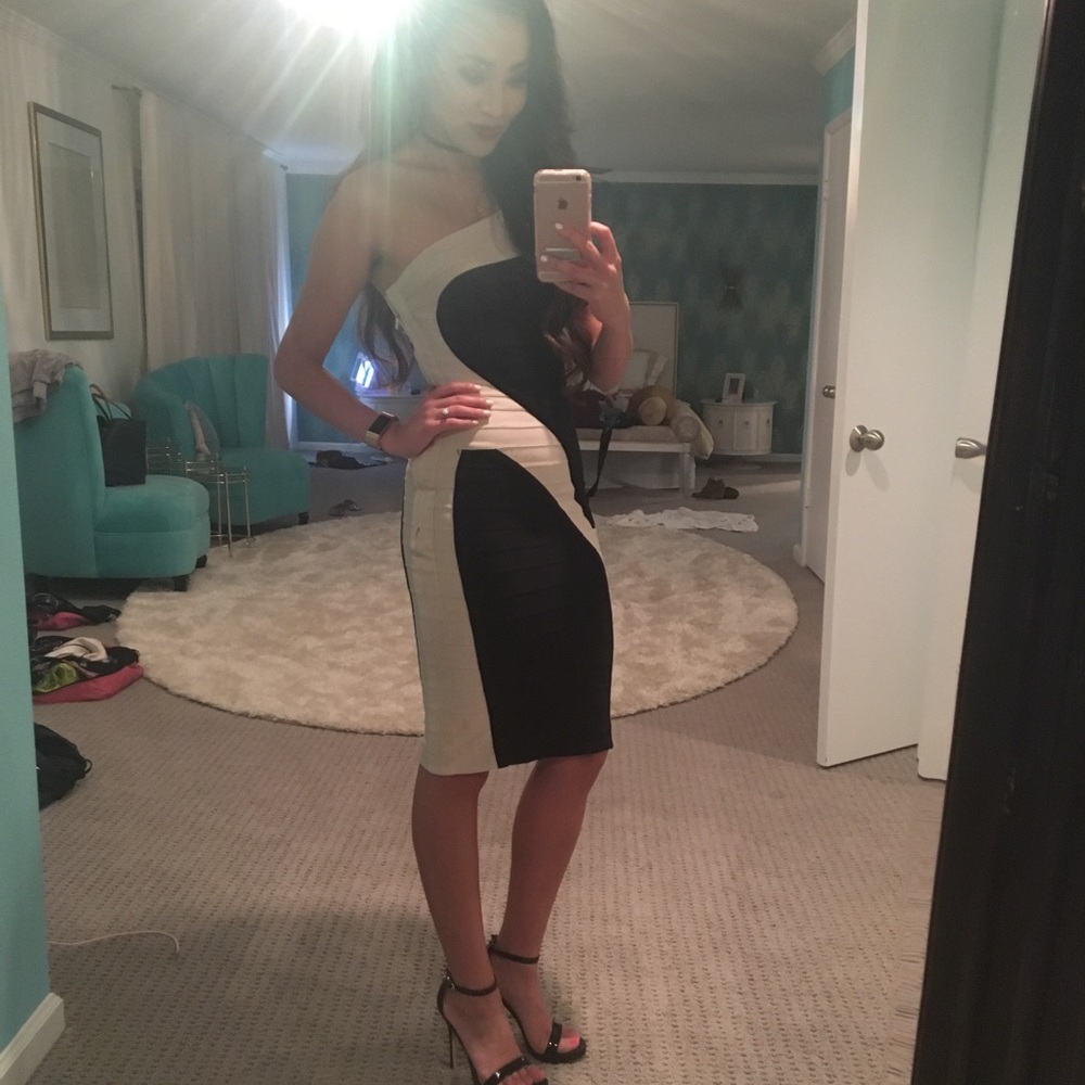 Herve Leger Cyclone One-Shoulder Dress