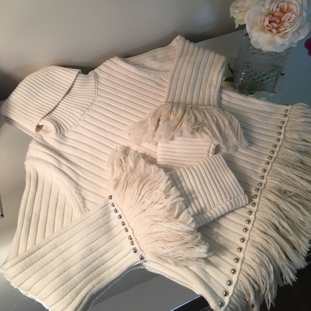NWOT Jonathan Simkhai Studded Fringe Turtleneck - Picture 3 of 7