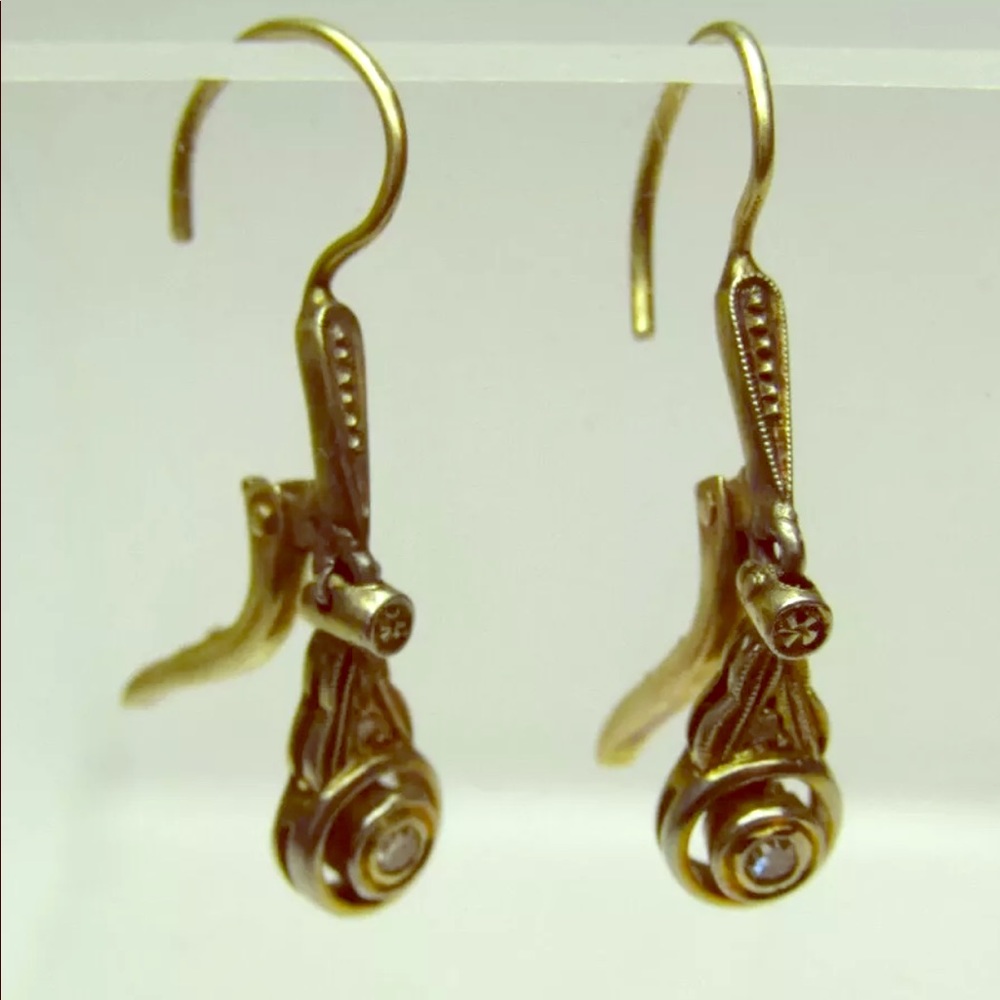 14k Y Gold Art Deco Earrings w/Tested diamonds