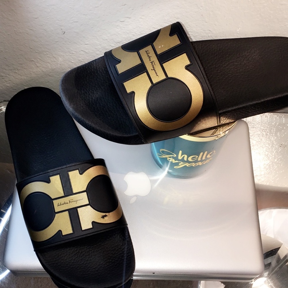 Salvatore Ferragamo Sandals, Black/Gold, 10-11
