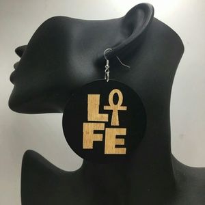 Life Black & Brown Wooden Earrings