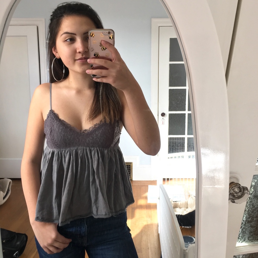 AEO Grey Lace Tank Top