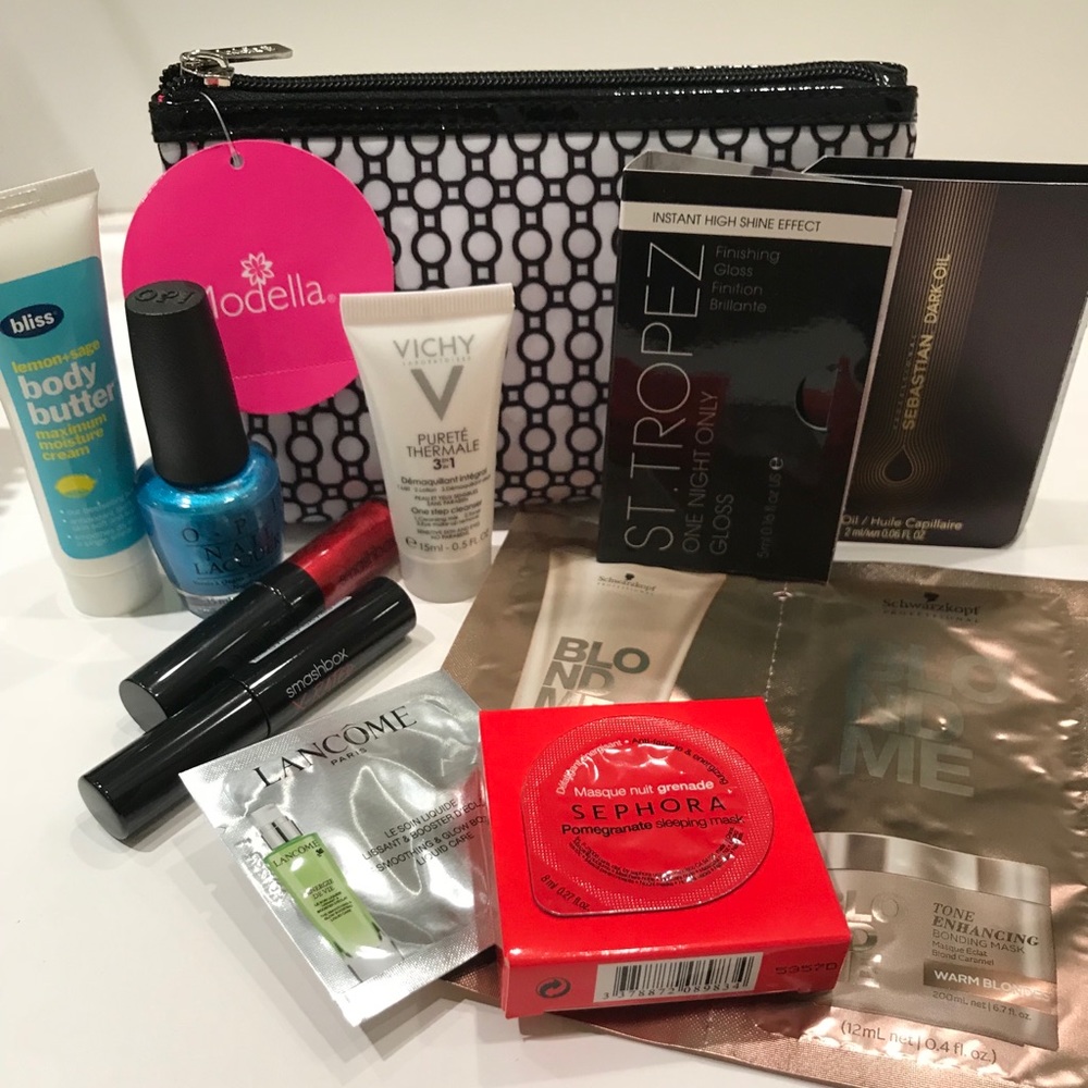 Black/white Cosmetics Bag with Makeup Bundle