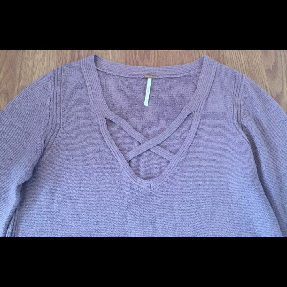 Free People Tunic Knit Top Crisscross Bell Sleeves - Picture 3 of 3
