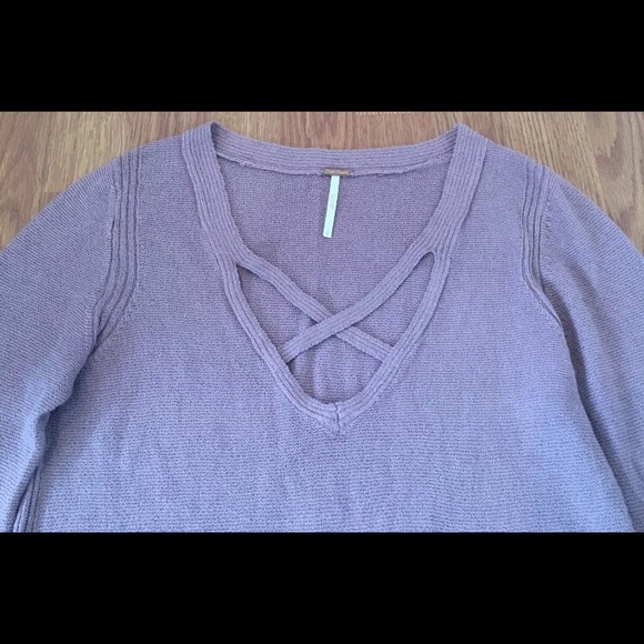 Free People Tunic Knit Top Crisscross Bell Sleeves - Picture 3 of 3