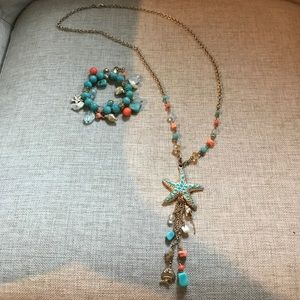 Coral, Turquoise, Gold Jewelry set