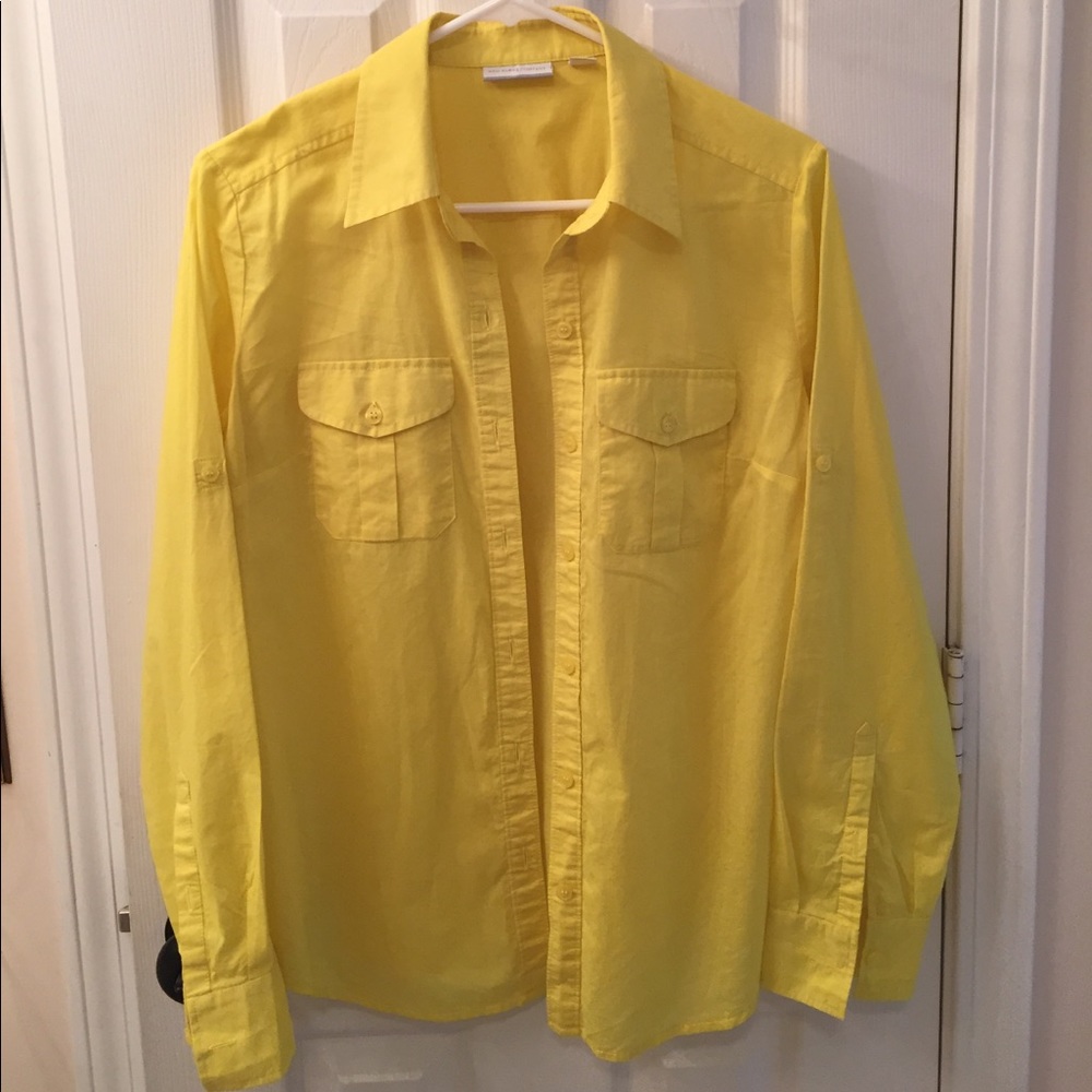 Bright yellow button down shirt