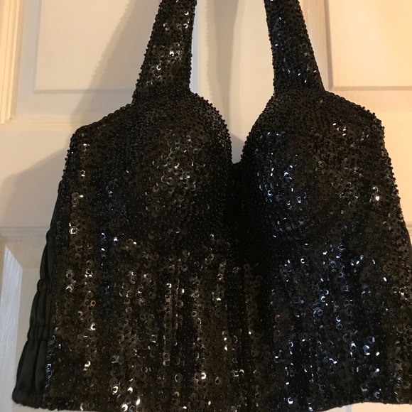 Tops - NWT Black Sequenced Bra / Corset Top Large Top