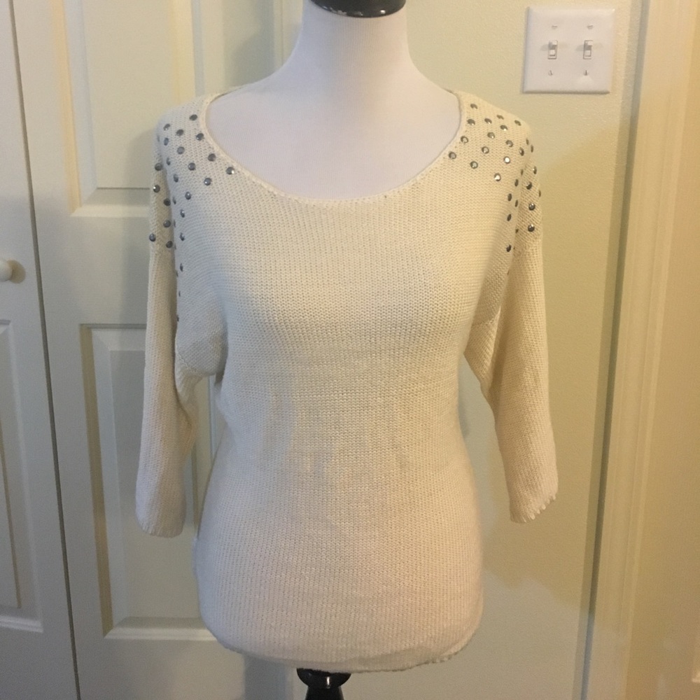 NY collection sweater. Cream. Rhinestones. Size L.