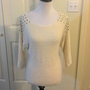 NY collection sweater. Cream. Rhinestones. Size L.