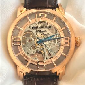 Stuhrling Original  Skeleton Rose Tone Watch