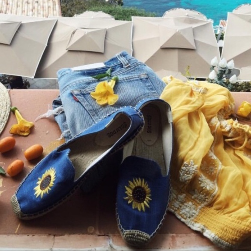 Blue Soludo’s with flower embroidery