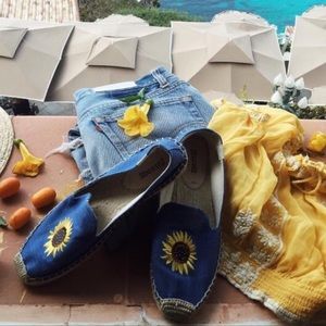 Blue Soludo’s with flower embroidery