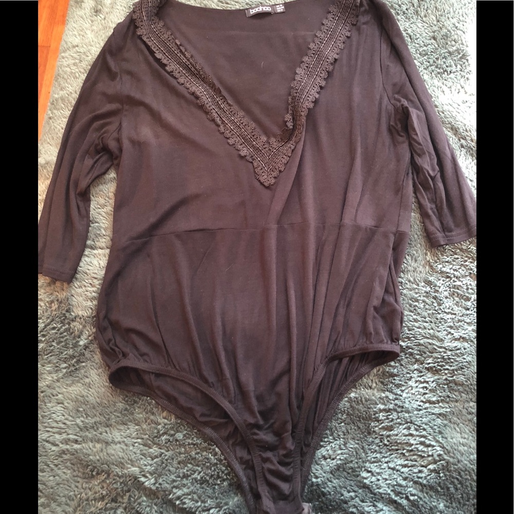 BooHoo Plus Holly Crochet trim bodysuit