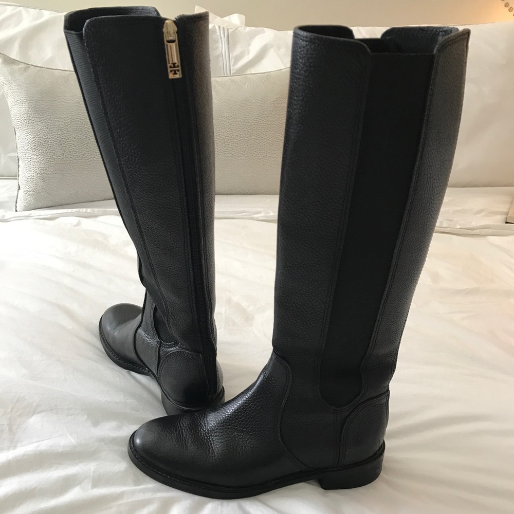 Tory Burch "Christy" Black Leather Riding Boots