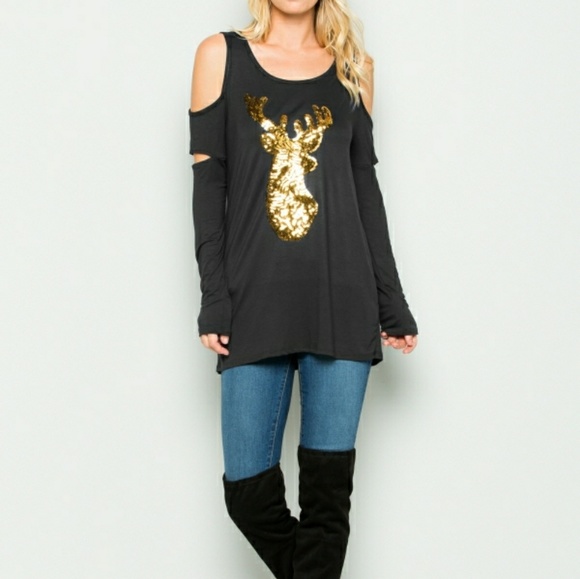 Tops - Plus Size Cold Shoulder Holiday Top