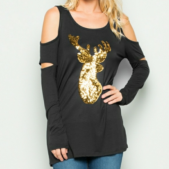 Plus Size Cold Shoulder Holiday Top - Picture 2 of 4