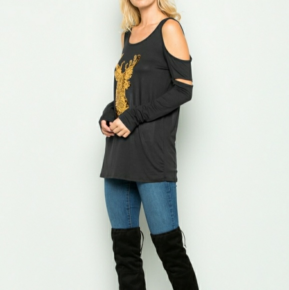 Plus Size Cold Shoulder Holiday Top - Picture 3 of 4