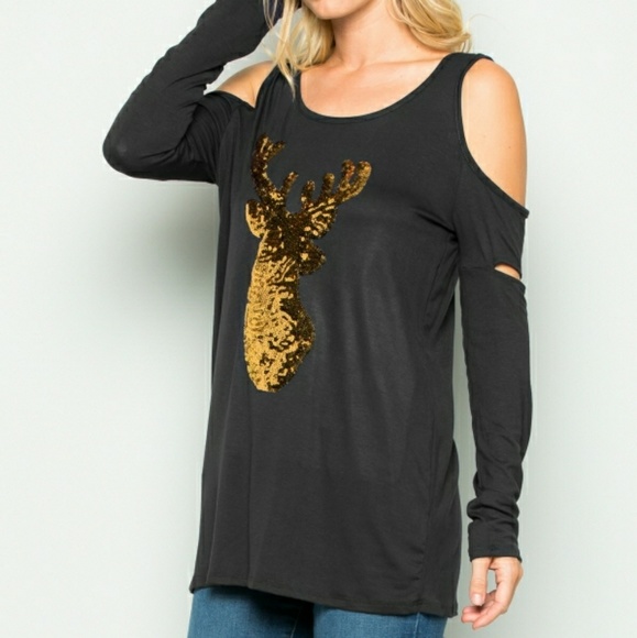 Plus Size Cold Shoulder Holiday Top - Picture 4 of 4
