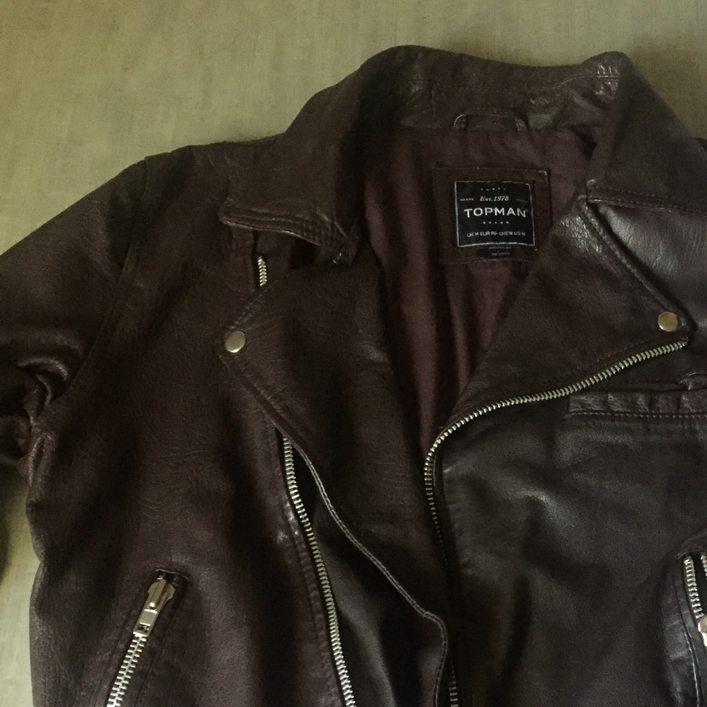 Brown topman leather moto jacket Medium
