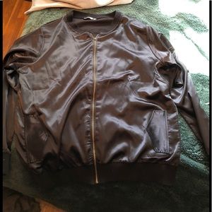BooHoo Plus Kadie Loose Satin Bomber Jacket