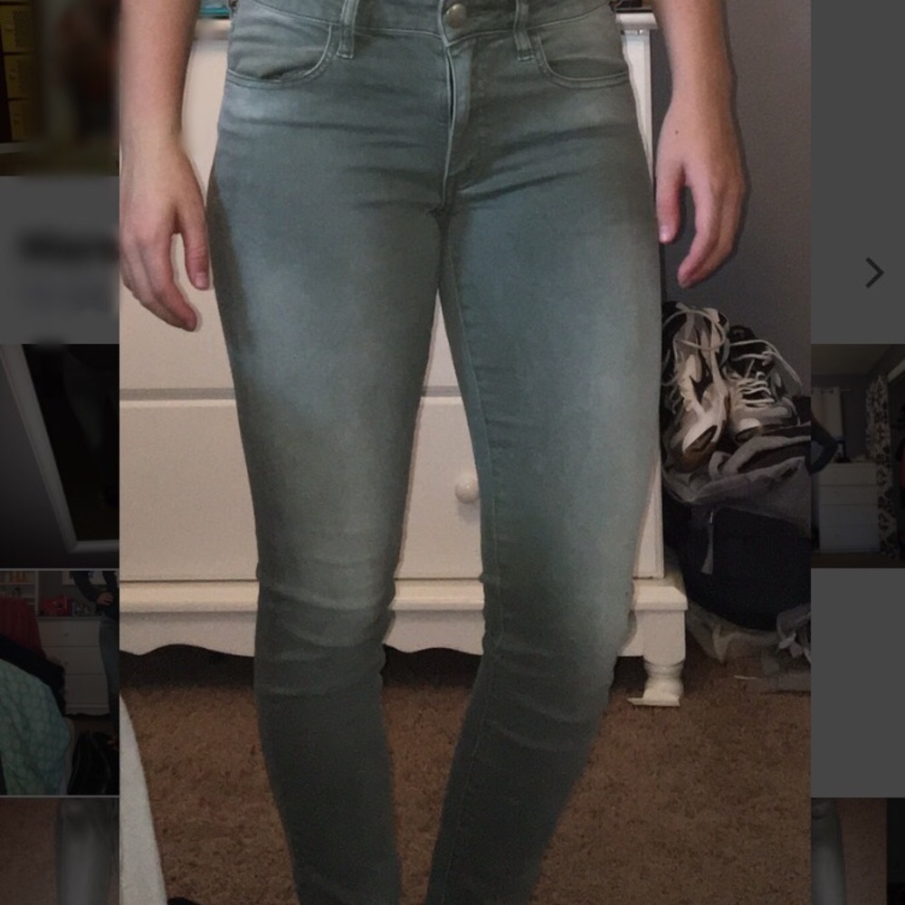 Light tinted olive green jeans