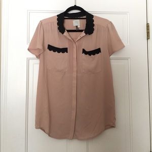Scalloped collar button down
