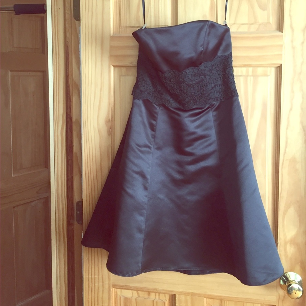 Black satin cocktail dress strapless