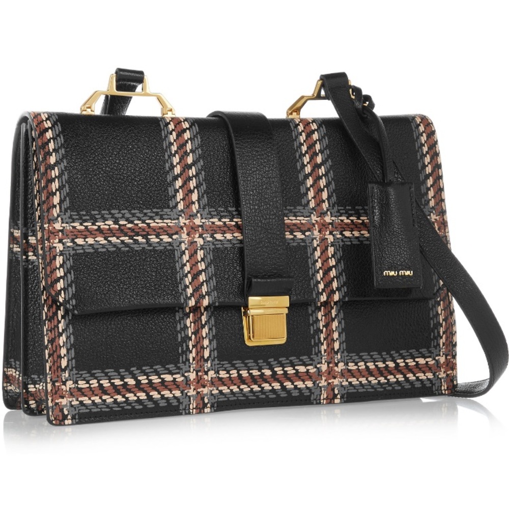 New Authentic Miu Miu Madras Texture Leather Bag - Picture 2 of 7