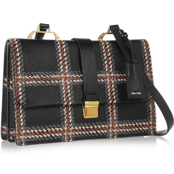 New Authentic Miu Miu Madras Texture Leather Bag - Picture 2 of 7