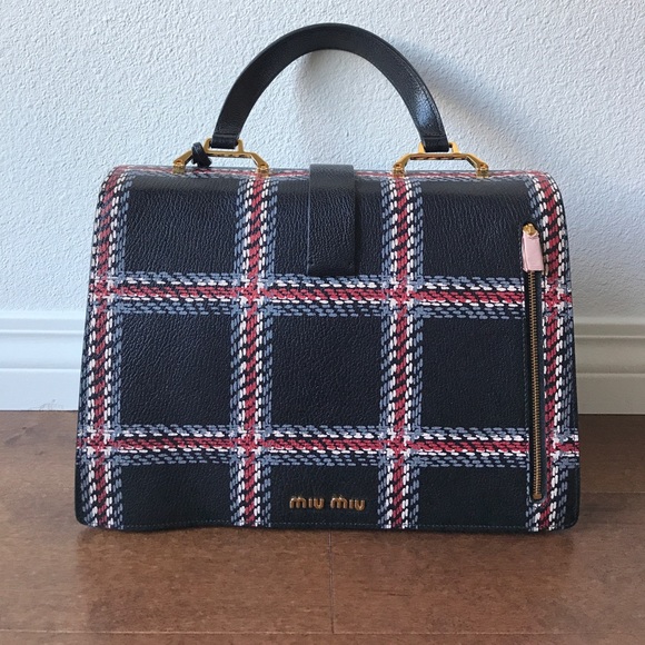 New Authentic Miu Miu Madras Texture Leather Bag - Picture 5 of 7