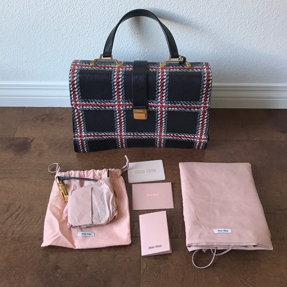 New Authentic Miu Miu Madras Texture Leather Bag - Picture 7 of 7