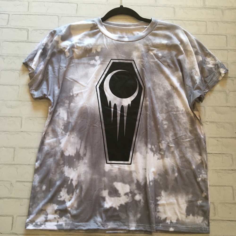 Grey tie dye coffin crescent moon tee
