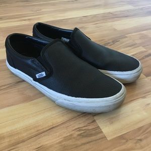Perforated Leather Vans Slip Ons