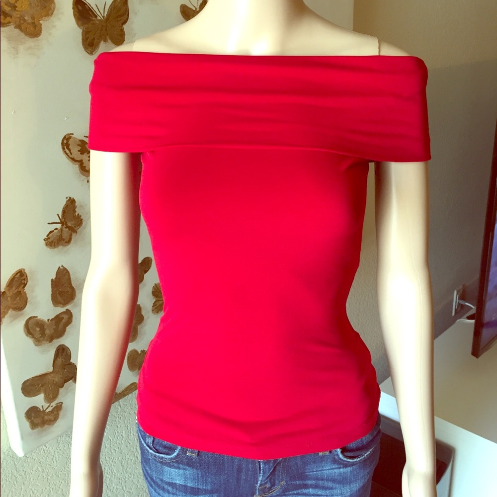 Off the shoulder red top