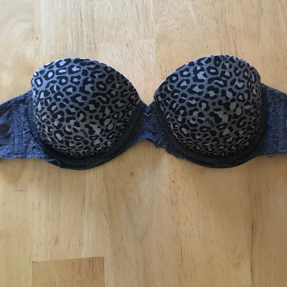 Pink leopard print strapless bra 34A