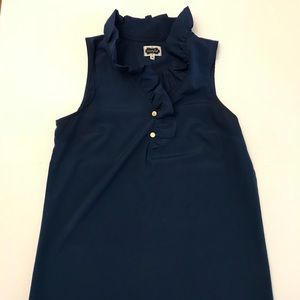 Navy Blue Ruffle Sleeveless Top