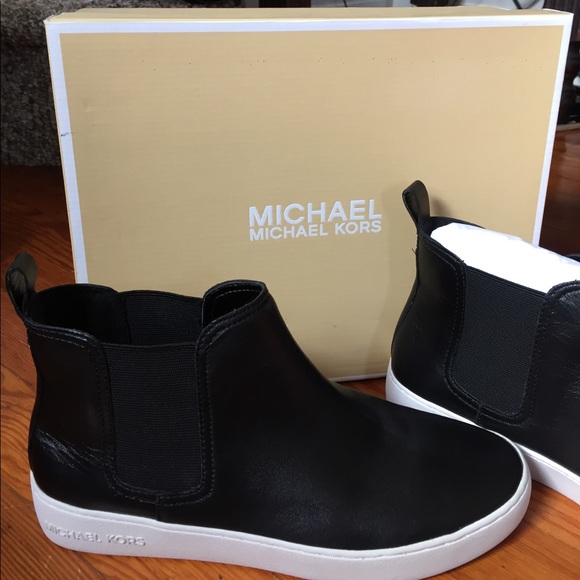 black booties with white sole