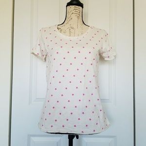 Gap Short Sleeve T, Pink Stars on Cream Background
